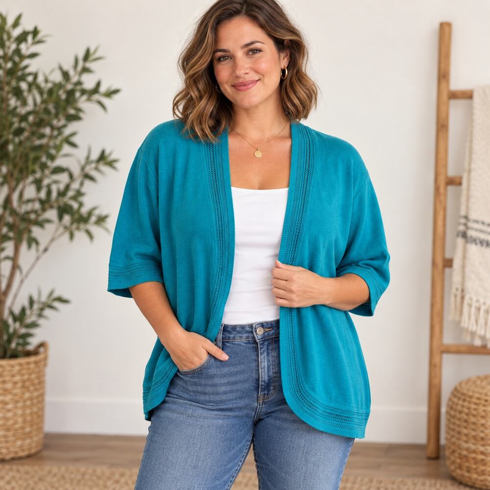 Avenue blue open front cardigan size 26/28 short sleeve